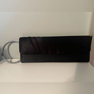 Aldo Black Satin Clutch with Crystal Bracelet Handle